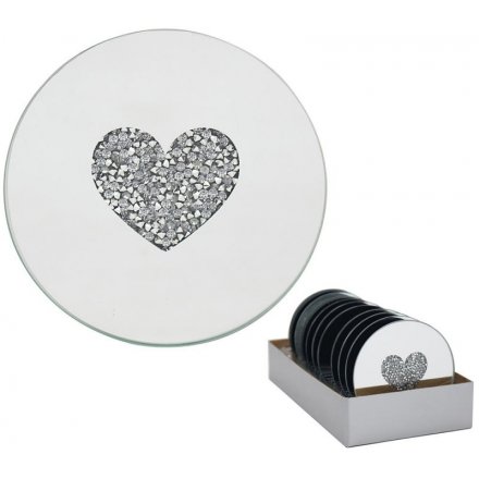 Glitter Heart Mirrored Candle Plate, 10cm 