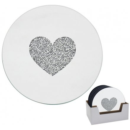 Glitter Heart Mirrored Candle Plate, 15.5cm 