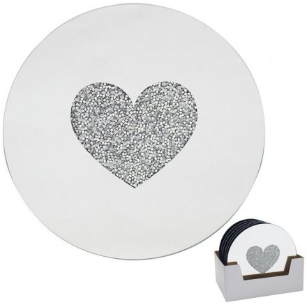 Glitter Heart Mirrored Candle Plate, 20cm 