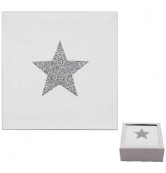  A set of square shaped mirrored coasters, each decorated with a glittery star centred design 