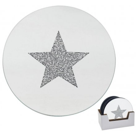 Glitter Star Mirrored Candle Plate, 15.5cm 