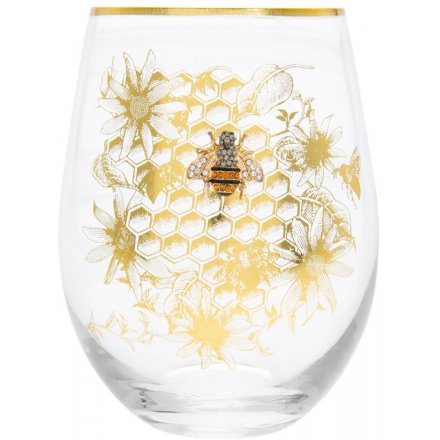 Golden Bee Stemless Glass