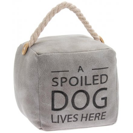 Grey Faux Leather Square Dog Doorstop