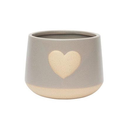 Chunky Grey Planter With Heart, 15cm 