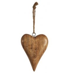 A small wooden heart with a jute strong hanger 
