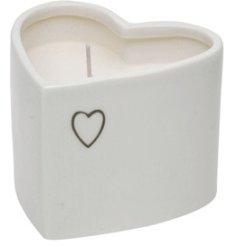 A small ceramic heart shaped pot filled with a delightful vanilla scented wax 