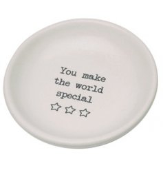  A small and sweet ceramic trinket dish with an added scripted text decal to finish 