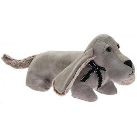 Grey Faux Leather Dachshund Doorstop, 39cm
