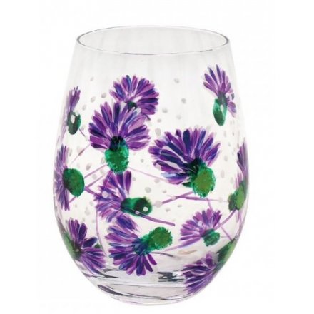 Hand Painted Stemless Glass, Thistles
