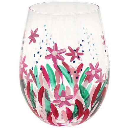 Hand Painted Stemless Glass, Wild Flowers