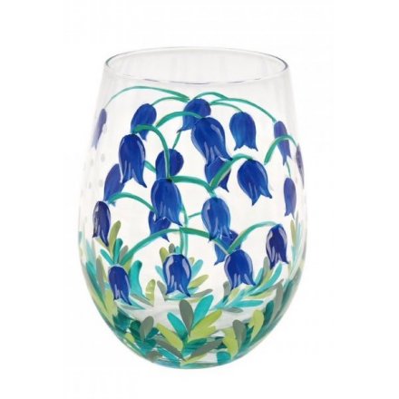 Hand Painted Stemless Glass, Bluebells