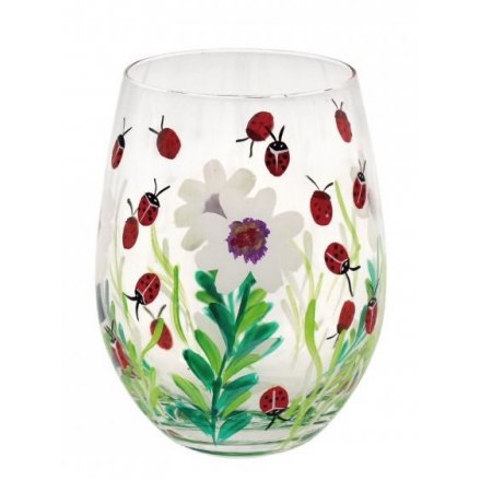Flowers & Ladybird Stemless Glass 