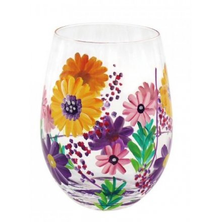 Hand Painted Stemless Glass, Sunflowers