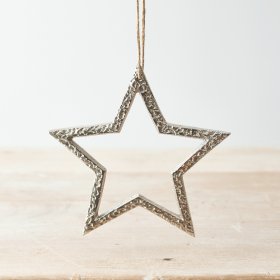 A stylish silver metal star decoration. A chunky item with plenty of character and charm. 