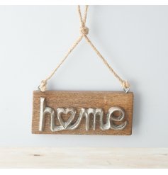 A charmingly rustic inspired hanging wooden plaque featuring a distressed metal scripted text decal 