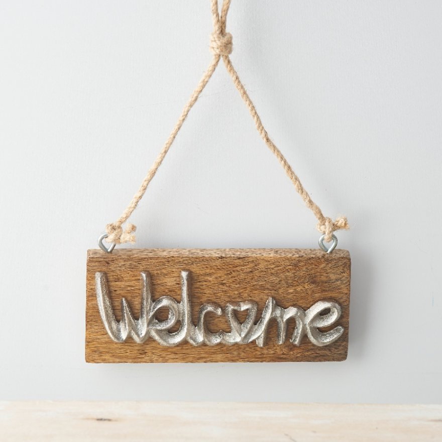 Welcome Wood Plaque, 18cm 