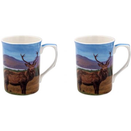 Set of 2 Printed Stag Mugs
