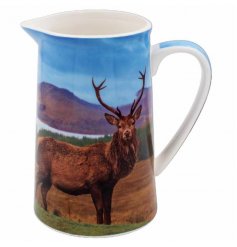   A ceramic jug decorated with a printed Stag image 