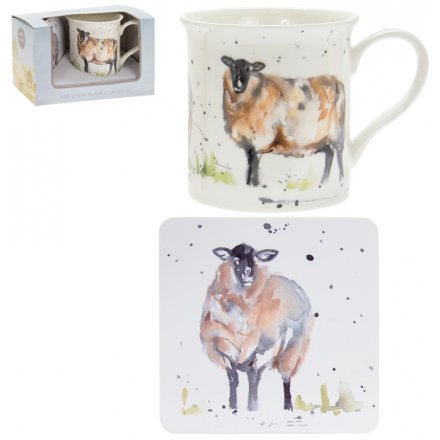 Country Life Sheep Mug & Coaster Set 