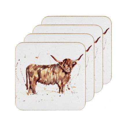 Set of Country Charm Coasters, Highland Cows 