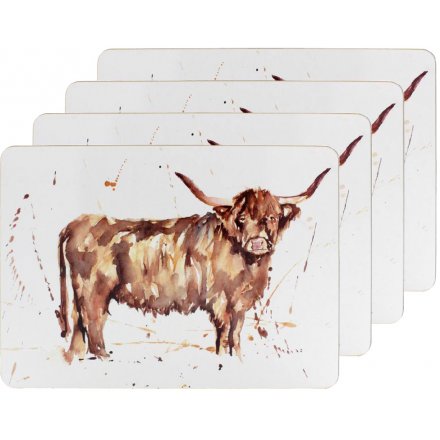 Set of Country Charm Placemats, Highland Cows 
