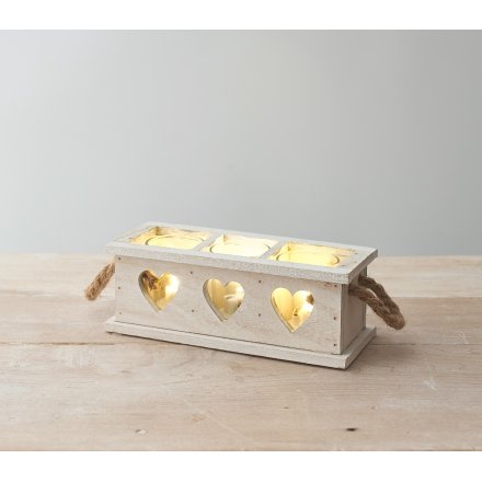White Wooden Candle Holder Tray, 21cm 