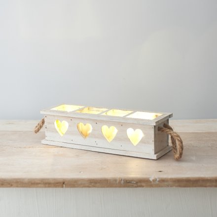 Square Wooden Heart Tray, 26cm 
