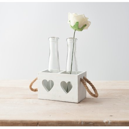 Wooden Heart Tray With Bottles, 12cm