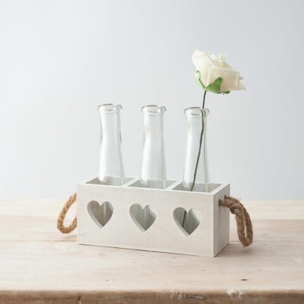 Wooden Heart Tray With Bottles, 17.5cm