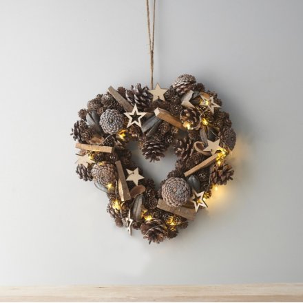 Wooden Star and Pinecone LED Wreath 