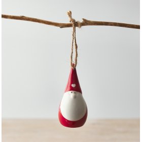   A fun and festive themed plump shaped ceramic gonk hanger with red colours and a sweetheart decal 