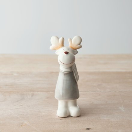A sweet ceramic reindeer figure with a grey colour tone and charming smile to complete his look 