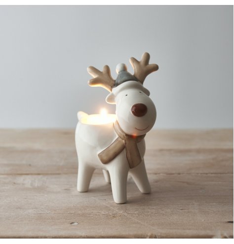 A ceramic based reindeer set with simplistic features and bold red nose to complete his look 