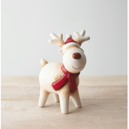 Red and White Ceramic Reindeer, Large  