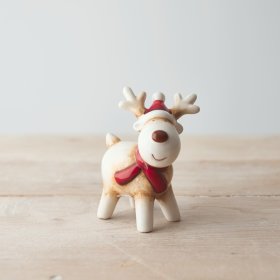 A sweet standing ceramic reindeer with festive colour tones and a red nose to complete his look 