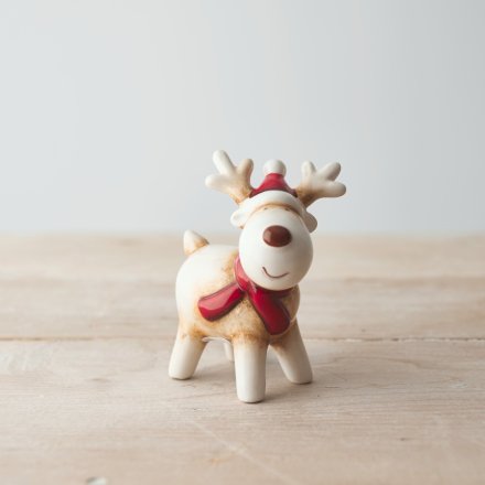 Red and White Ceramic Reindeer, Small 