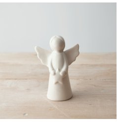  Complete with minimal features and a sleek white tone, this standing angel ornament is a must have for any home 