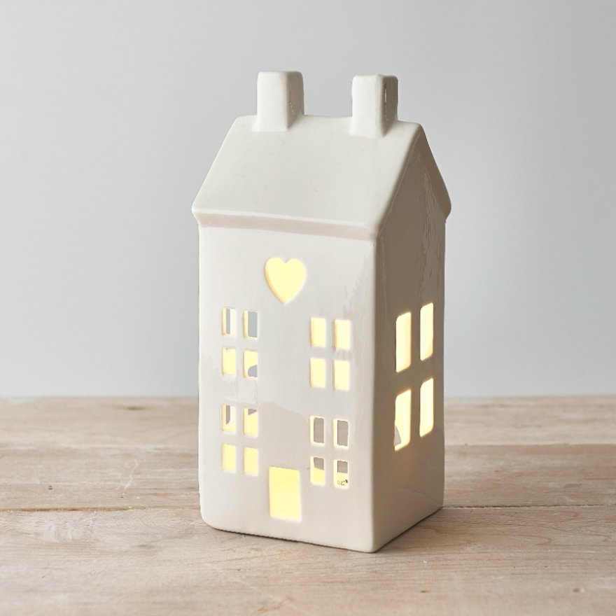 Dainty White House T-Light Holder, 21cm