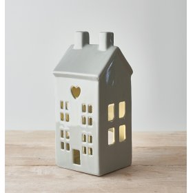 A chic and simple grey toned house with only an added heart cut decal and tlight holder option 