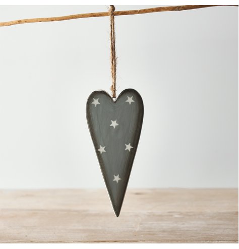 A chic and stylish heart shaped hanging decoration with a grey tone and starry print 