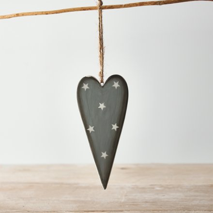 Grey Heart With Stars Hanger, 13.5cm 