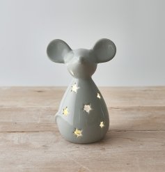  A charmingly simple ceramic mouse decoration with a sleek grey glaze and cut star decal 