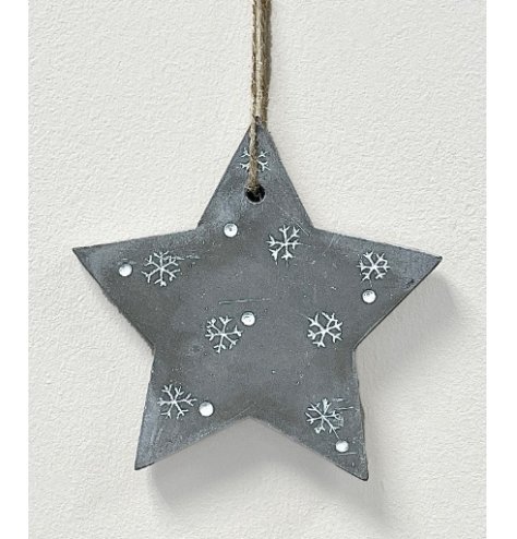 A sleek and simple concrete based star hanger beautifully detailed with an embossed snowflake and dot decal 
