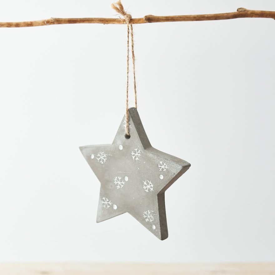 Hanging Concrete Star With Snowflakes 10cm