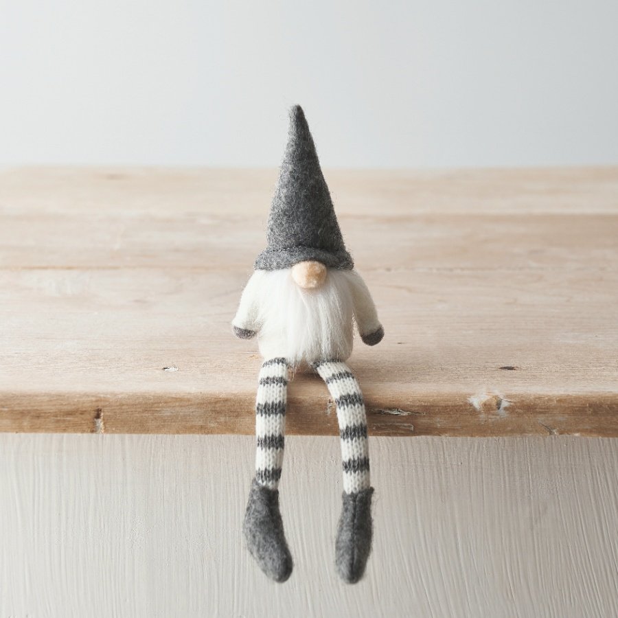  A charming little shelf sitting fabric gonk set with a grey and cream colouring 