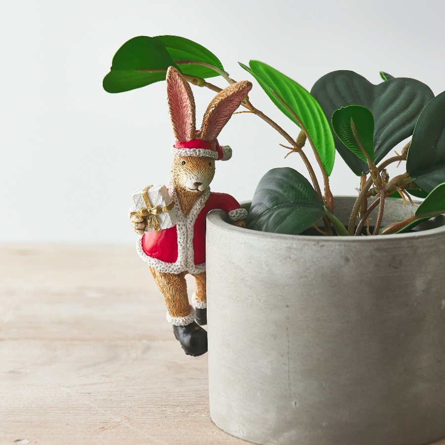 An adorable little posed bunny that can be hung from the edge of any planter or pot 