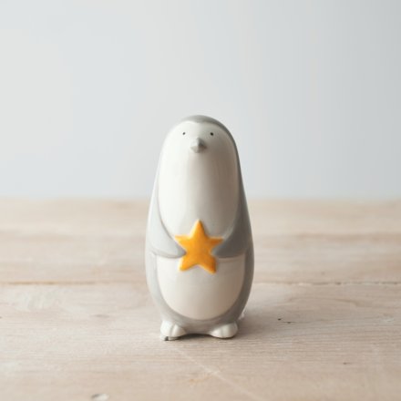 Ceramic Penguin With Star, 11cm 