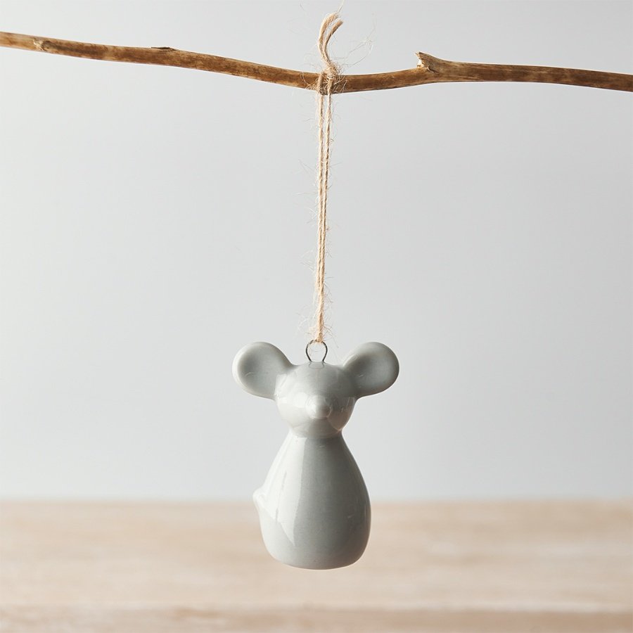 Hanging Ceramic Grey Mouse, 6.5cm