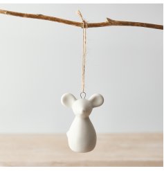 A sweet and simplistic hanging ceramic mouse decoration in a white tone 