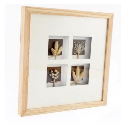 4 Space Box Frame With Dried Grasses, 18cm 